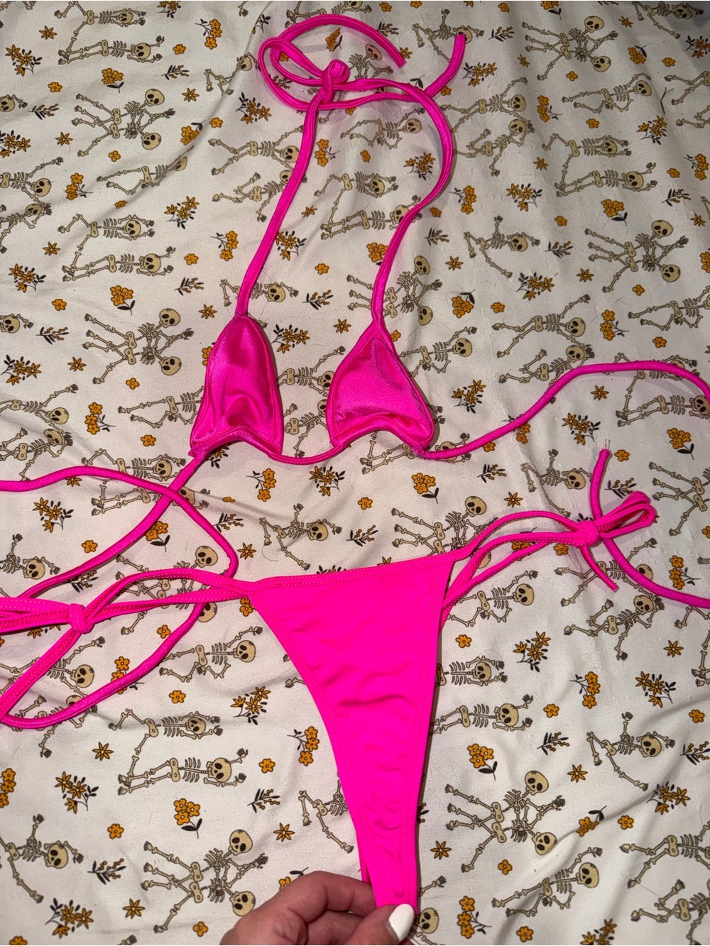 Women's Neon Pink String Triangle Bikini Set